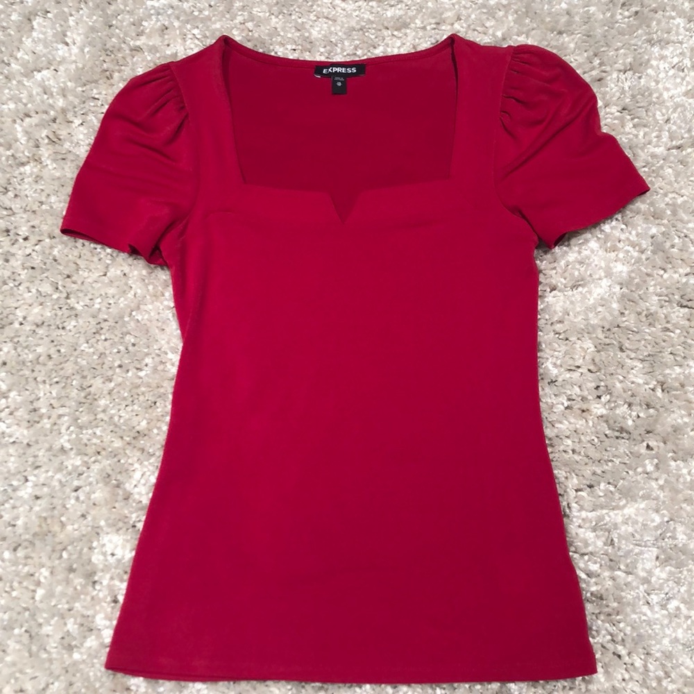 EXPRESS fuchsia short sleeve squared neck blouse